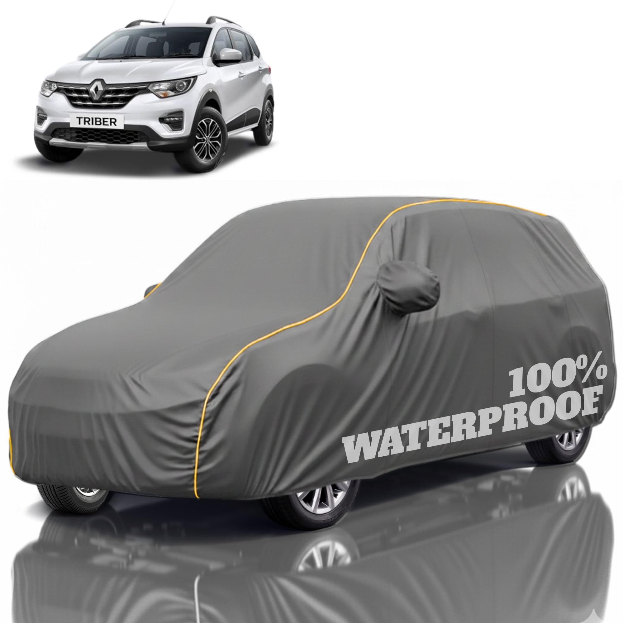 Premium Polyester Car Cover Triber All-Weather Protection from Rain, Dust &amp; Sun | UV Resistant Fabric | Full Body Secure Fit for Outdoor &amp; Indoor Parking Grey