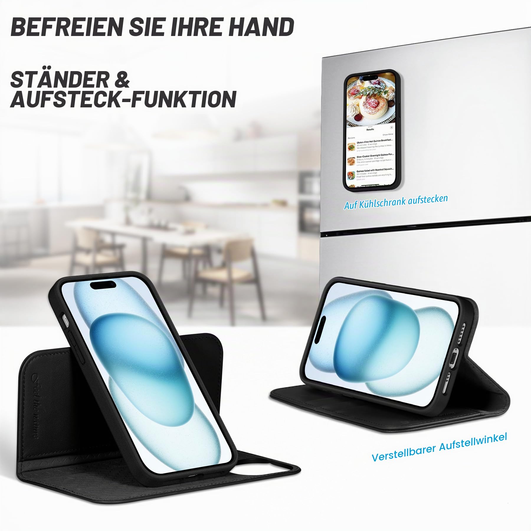 SHIELDON Rindsleder Hülle für iPhone 15 6,1" 2023 5G, Schwarz