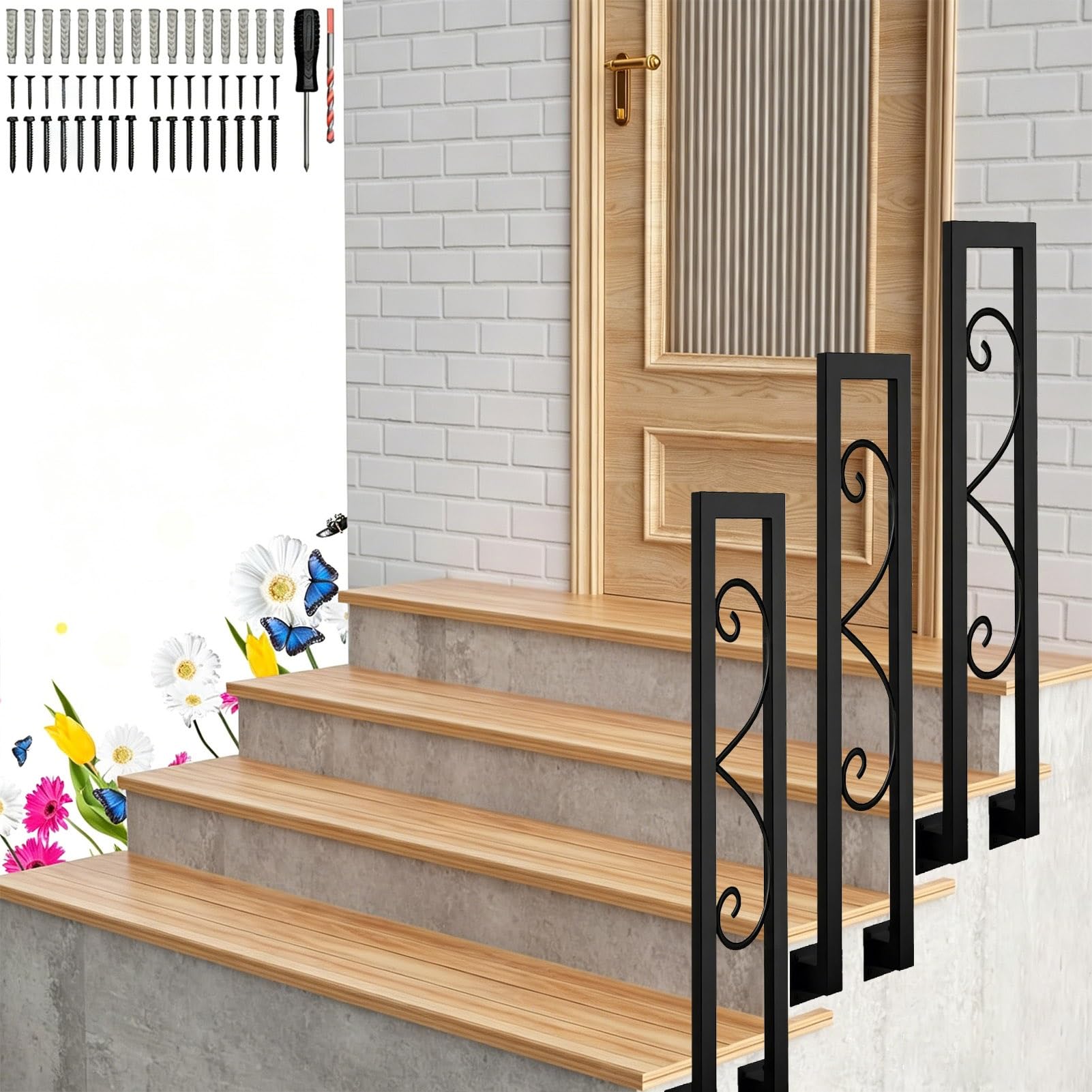 U-Shaped Staircase Banister Hand Rail for Stairs - Complete Kit. 35cm-100cm Industrial Stair Railings Grab Bar for Loft Villa Stairs Guardrail Divider Post(B,100cm/39in)