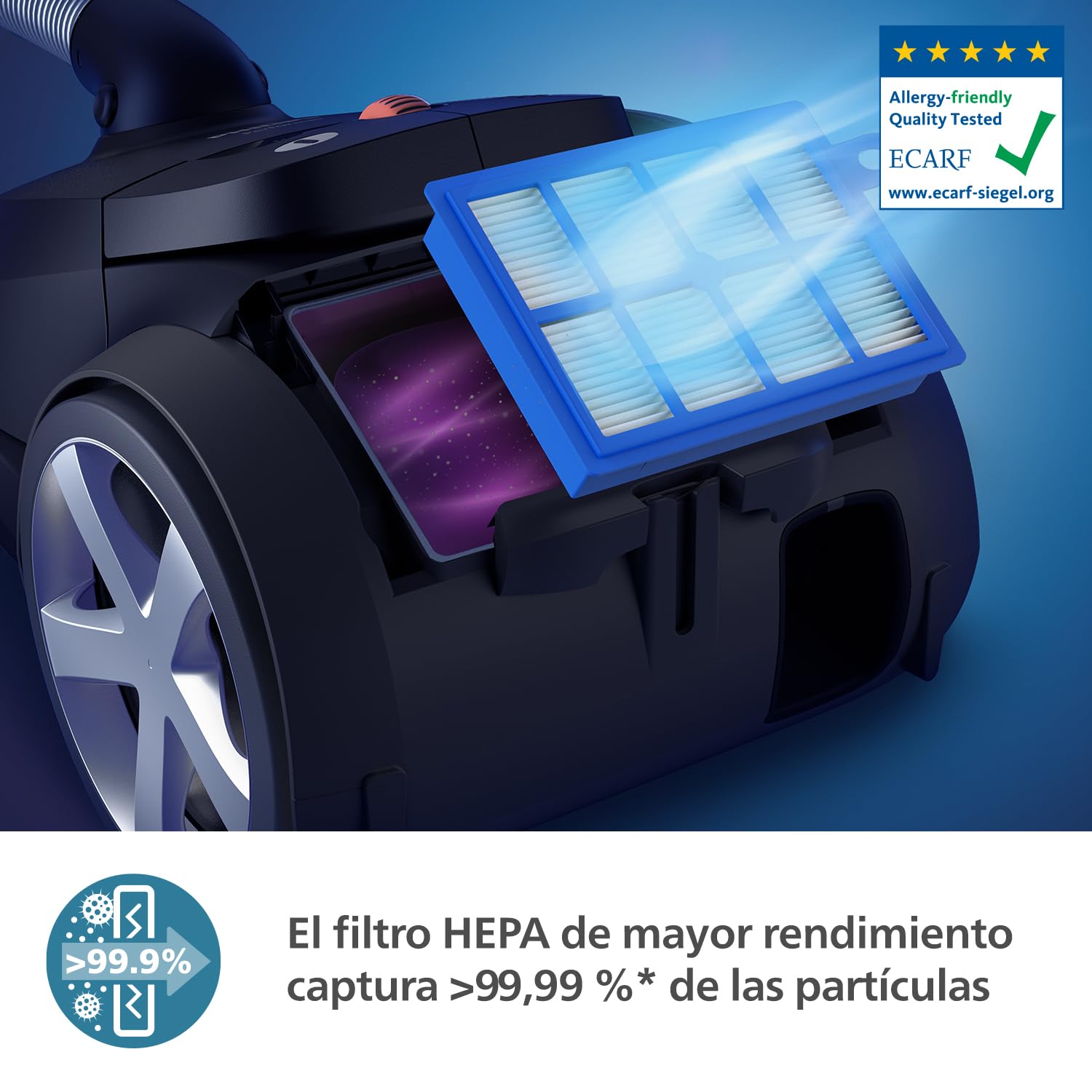 Philips Serie 8000 Aspiradora con Bolsa Performer LED - Motor de 900 W, Boquilla TriActive+ LED, HEPA, 12 m, Bolsas de Larga duración, Negro Intenso (XD8122/10)