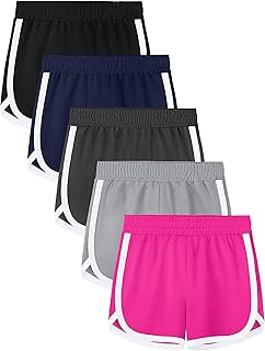 Aikuco 5 Packs Girls Soccer Shorts Toddler Athletic Running Dolphin Active Gym Workout Kids Quick Dry Shorts for Girls