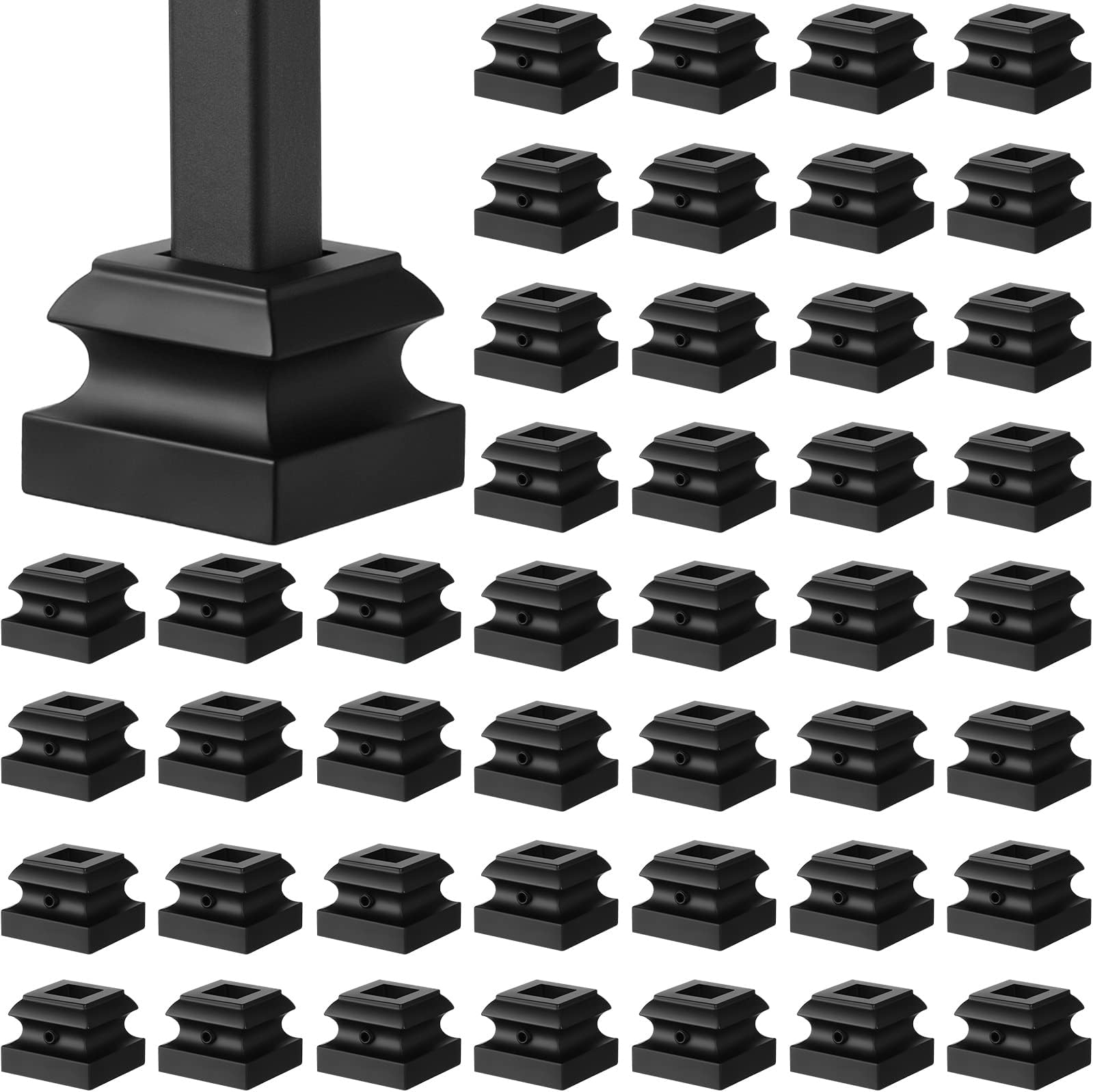 Moxweyeni 96 Pcs Iron Baluster Shoes Stair Flat Shoe with Screw for 1/2 Inch Square Scroll Basket Twist Knuckle Staircase Balusters Metal Spindle Railing, Satin Black