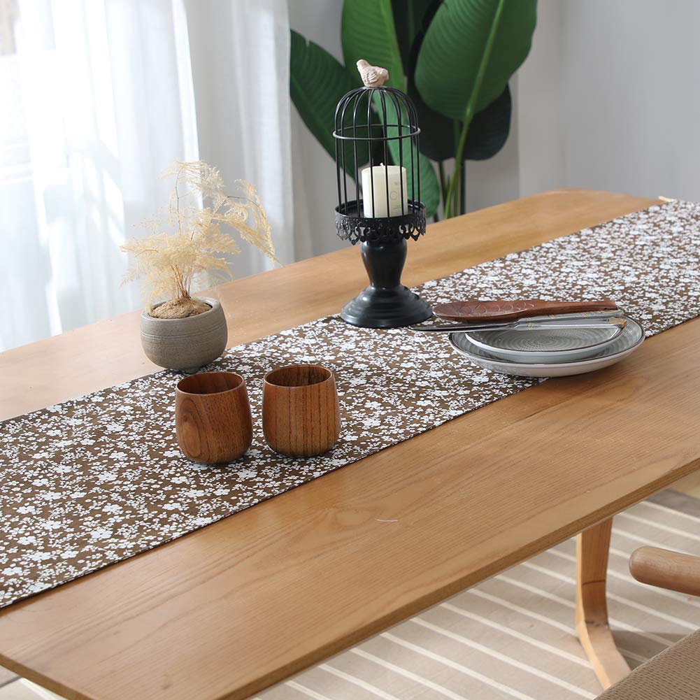 Runner Da Tavola FANSU In Cotone E Lino Fatto A Mano Con Nappe – Stile Nordico Con Fiori Di Ciliegio (33×80 Cm) - 4