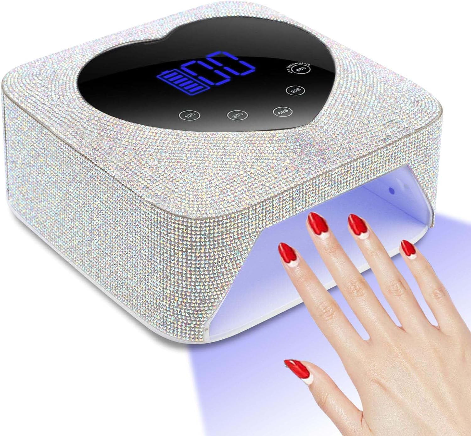 VINGVO Cordless UV Nail Lamp for Gel Nails, 72W Professional Cordless Nail Lamp, Adjustable Brightness, Fast Curing, Portable LED Gel Nail Curing Dryer with Rhinestone for Salon or Home