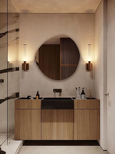 Miniatura 3 de Espejo LED asimétrico, moderno espejo retroiluminado para colgar, espejo de pared redondo irregular estético para baño con luz, espejo sin marco