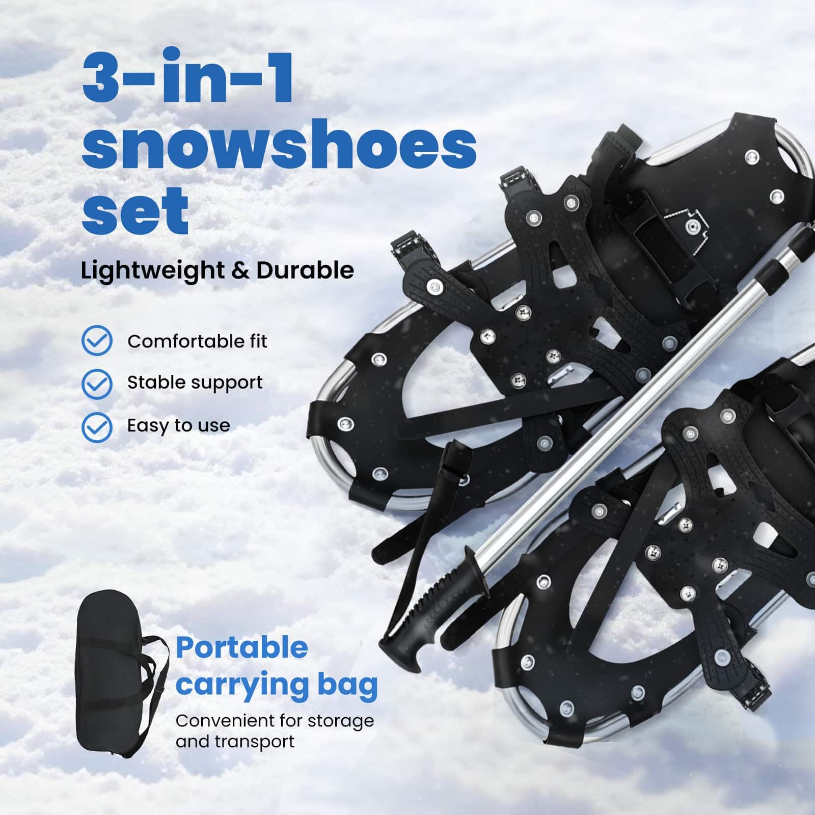 vidaXL Racchette da Neve 3 in 1 con bastoni da Trekking Argento e Nero, Ciaspole in Alluminio per Il Giardino, Attrezzatura Outdoor Regolabile, Accessori Moderni per Camminare sulla Neve