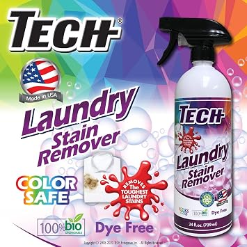 TECH Laundry Stain Remover Spray - Color Safe, Effective Clothes Stain Remover (24 OZ)