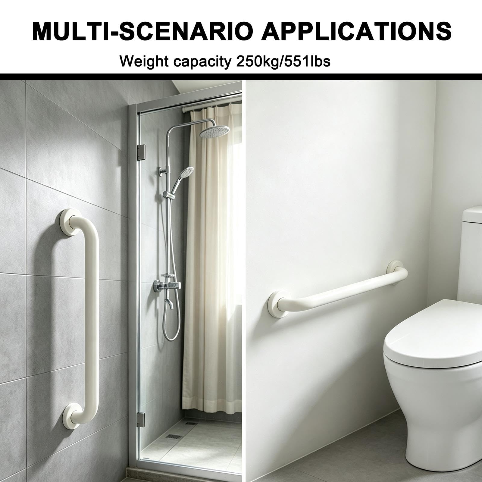 Barra di Supporto Bianca a Muro, Acciaio Inox 304 per Bagno | Barra di Supporto per Wc Doccia, Antiruggine e Impermeabile. Portata 250kg, per Anziani e Gestanti(66cm/26in)