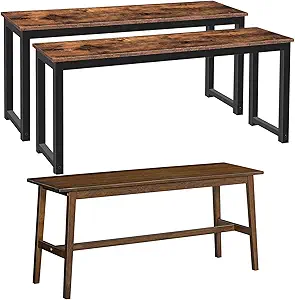 HOOBRO Pair of 2 Dining Benches, Industrial Table Benches, Bamboo Dining Bench, Table Bench, Kitchen Bench, Entrance Bench, Hallway Bench, Easy to Assemble BF02CD01-MA03CD01G2