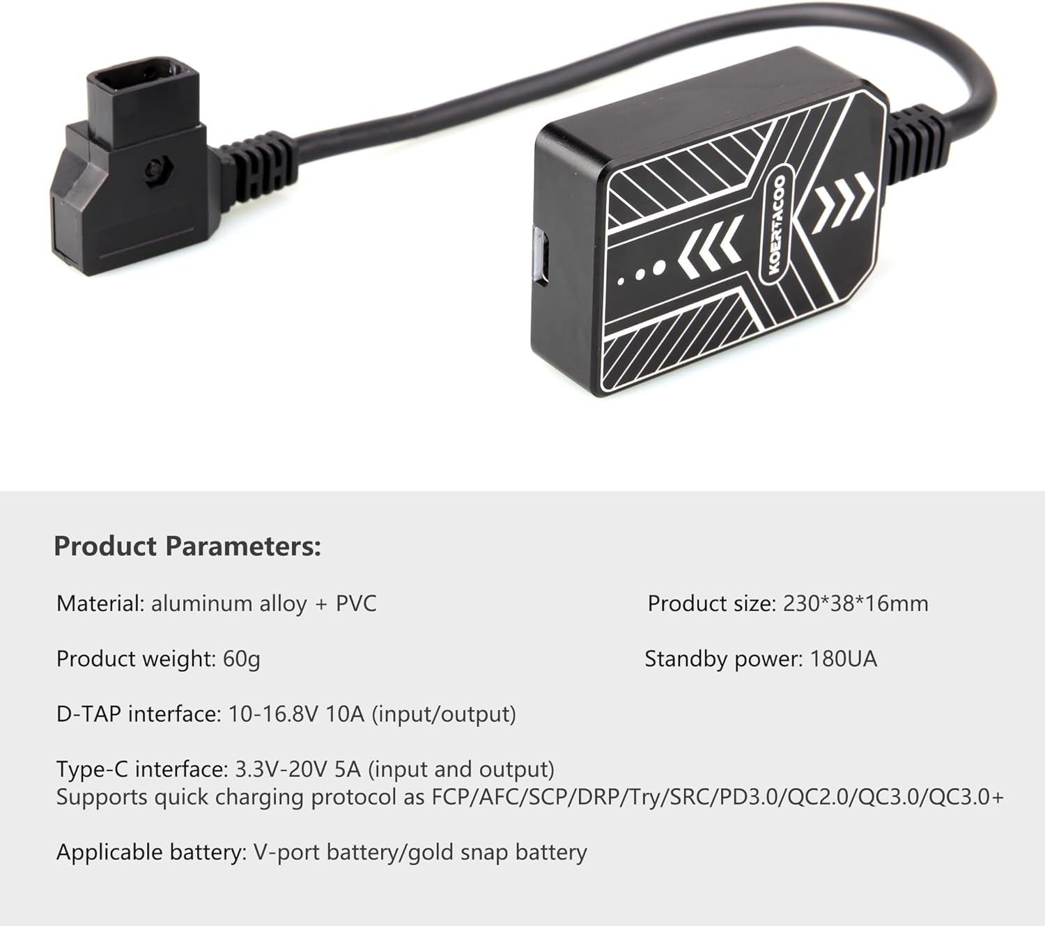 PD 100W Bi-Directional USB-PD Quick Charger, D-Tap to Type-C Bi-Directional Fast Charging Cable, Compatible for V-Mount Battery/Gold Mount Battery/Video Camera/Camcorder/Computer/Mobilphone