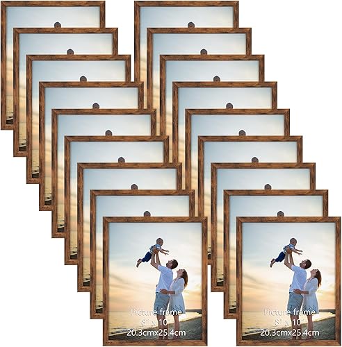 Hoikwo Juego de 18 marcos de fotos de plástico marrón rústico de 8 x 10 pulgadas con cubierta de plástico para fotos familiares, obras de arte, peso
