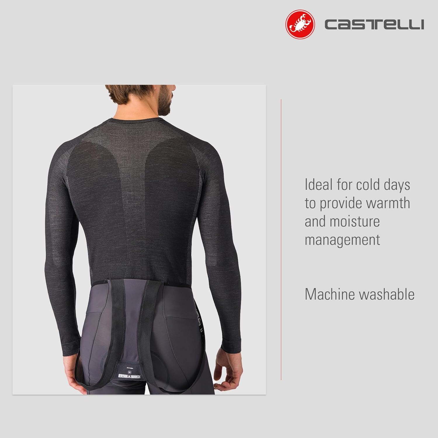 CASTELLI Men’s Merino Seamless Baselayer, Long Sleeve Merino Wool for Road Cycling & Gravel Biking - Image 3