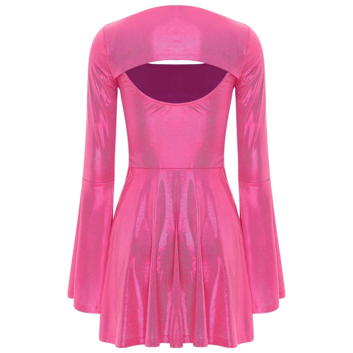 Vestido corto ajustado para mujer, manga larga, espalda recortada, cintura alta, vestido de línea A, vestido corto metálico, vestido de fiesta y vacaciones