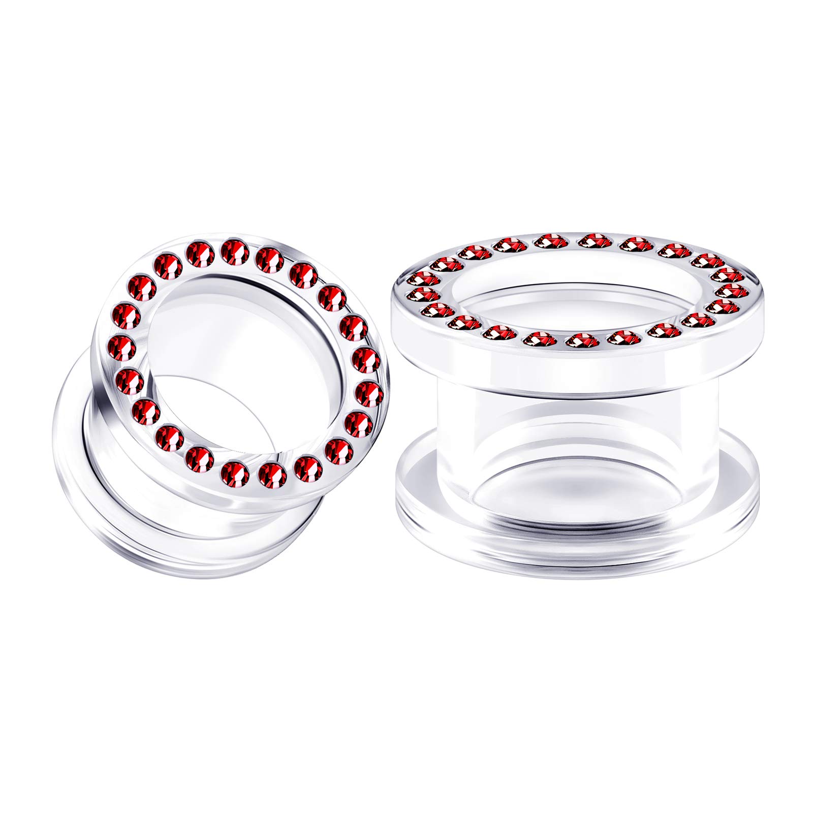 Big Gaugespair Of Clear Acrylic Light Siam Crystal Screw Flesh