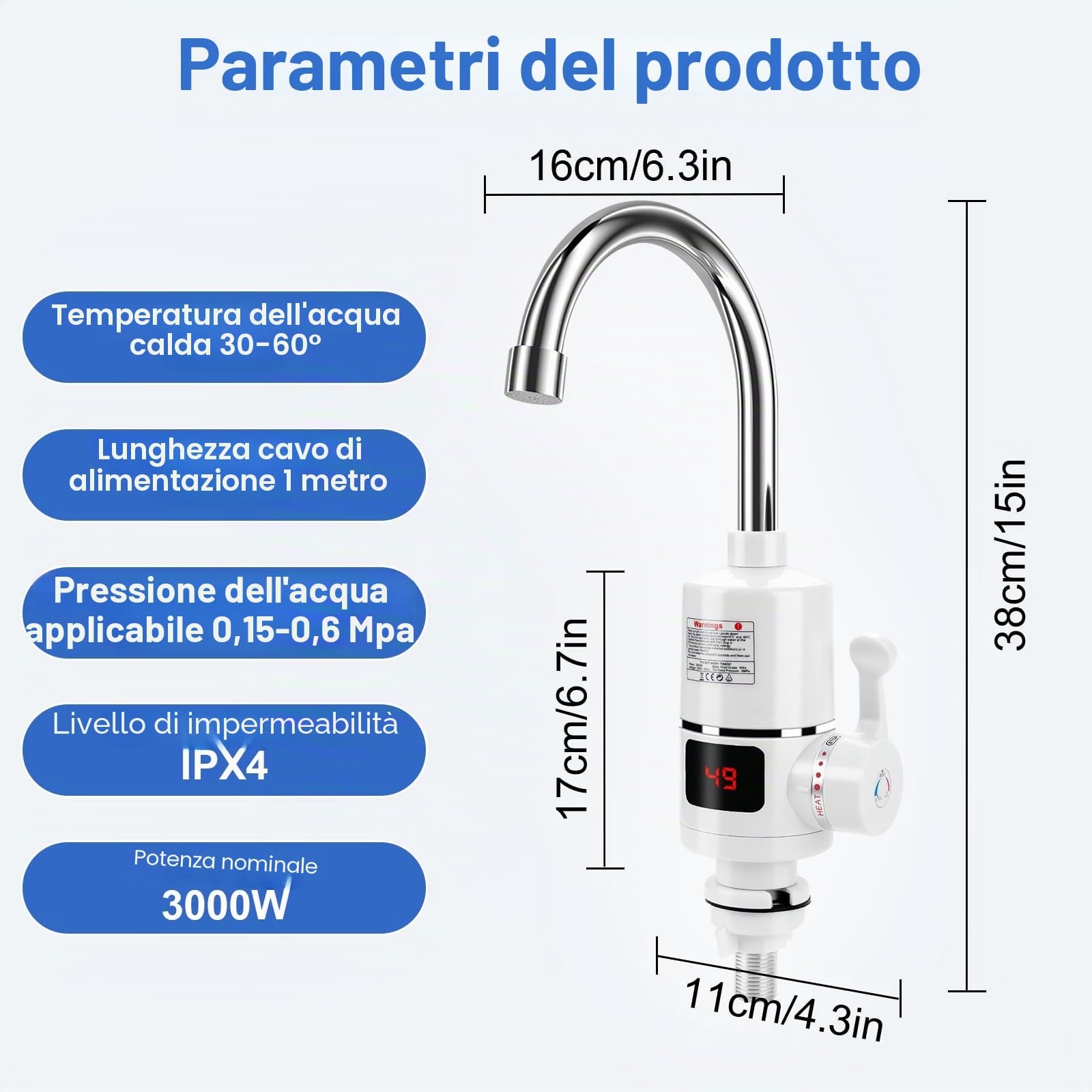Scaldabagno elettrico Ta 220V 3000W Cucina Giardino Bagno Soggiorno Camino Ta