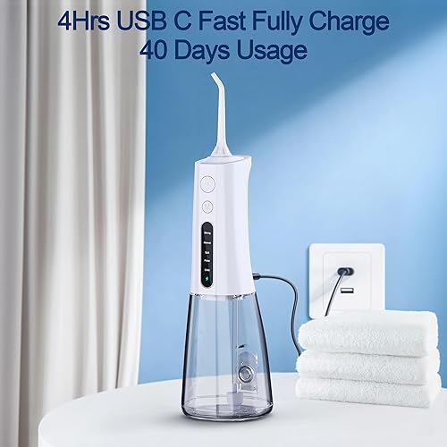 Miniatura 6 de Irrigador dental de agua inalámbrico MOCEL 5 modos de irrigador oral 300ML portátil y USB C cable recargable IPX7 impermeable hilo dental Pick
