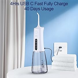 MOCEL Water Dental Flosser OLED Display Cordless Teeth Cleaning MOCEL 5 Modes Oral Irrigator 300ML Portable and USB C Rechargeable IPX7 Waterproof Floss Teeth Pick (White)