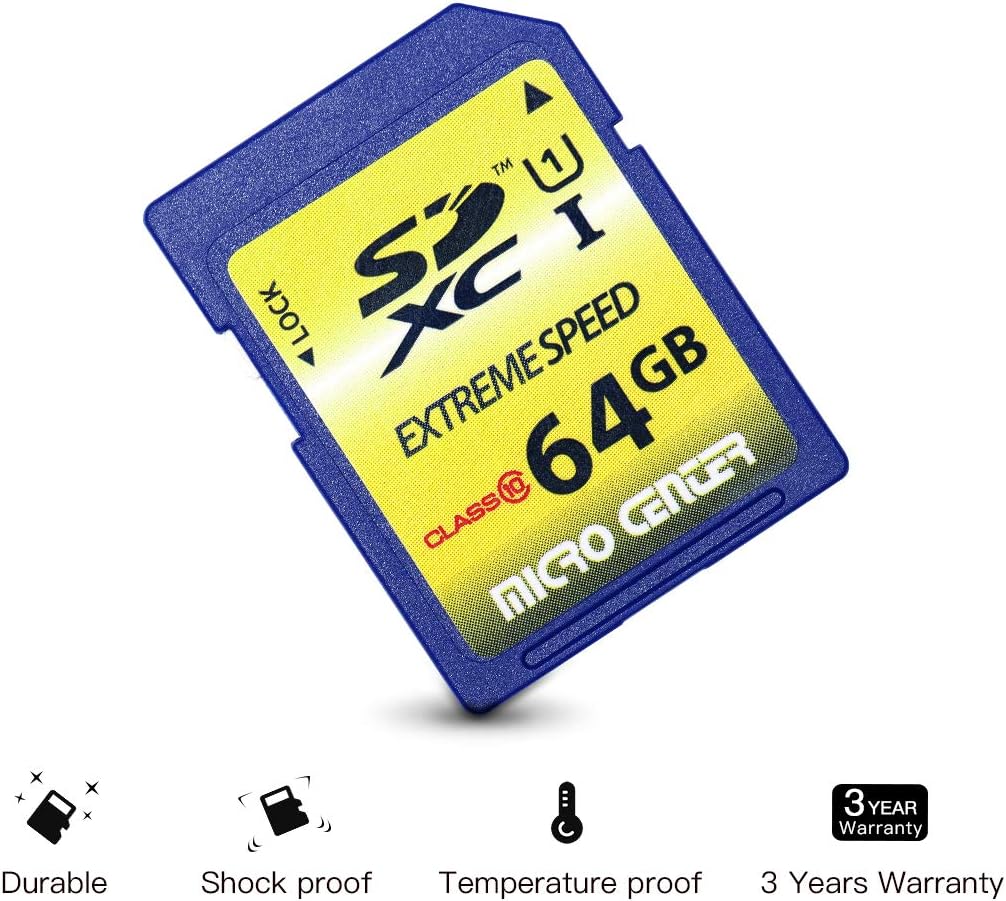 64GB SD Card Class 10 SDXC Flash Memory Card Full Size SD Chip USH-I U1 Trail Camera Memory Card by Micro Center (2 Pack)