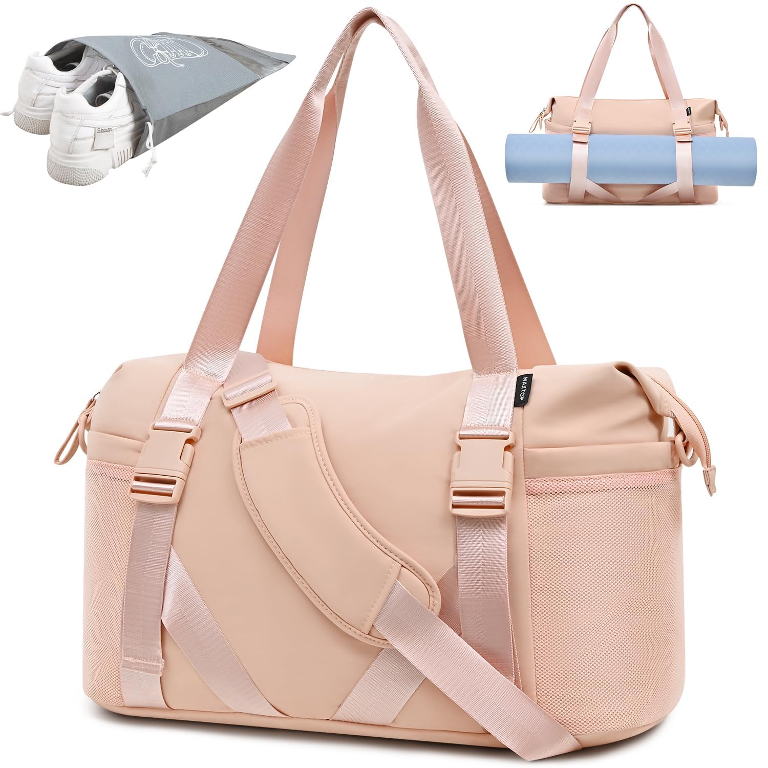 MAXTOP Women's Gym Yoga Duffle Bag with Shoe Pouch,Multi-Purpose Overnight Travel Bag for Gym,Work, Dance, Sports