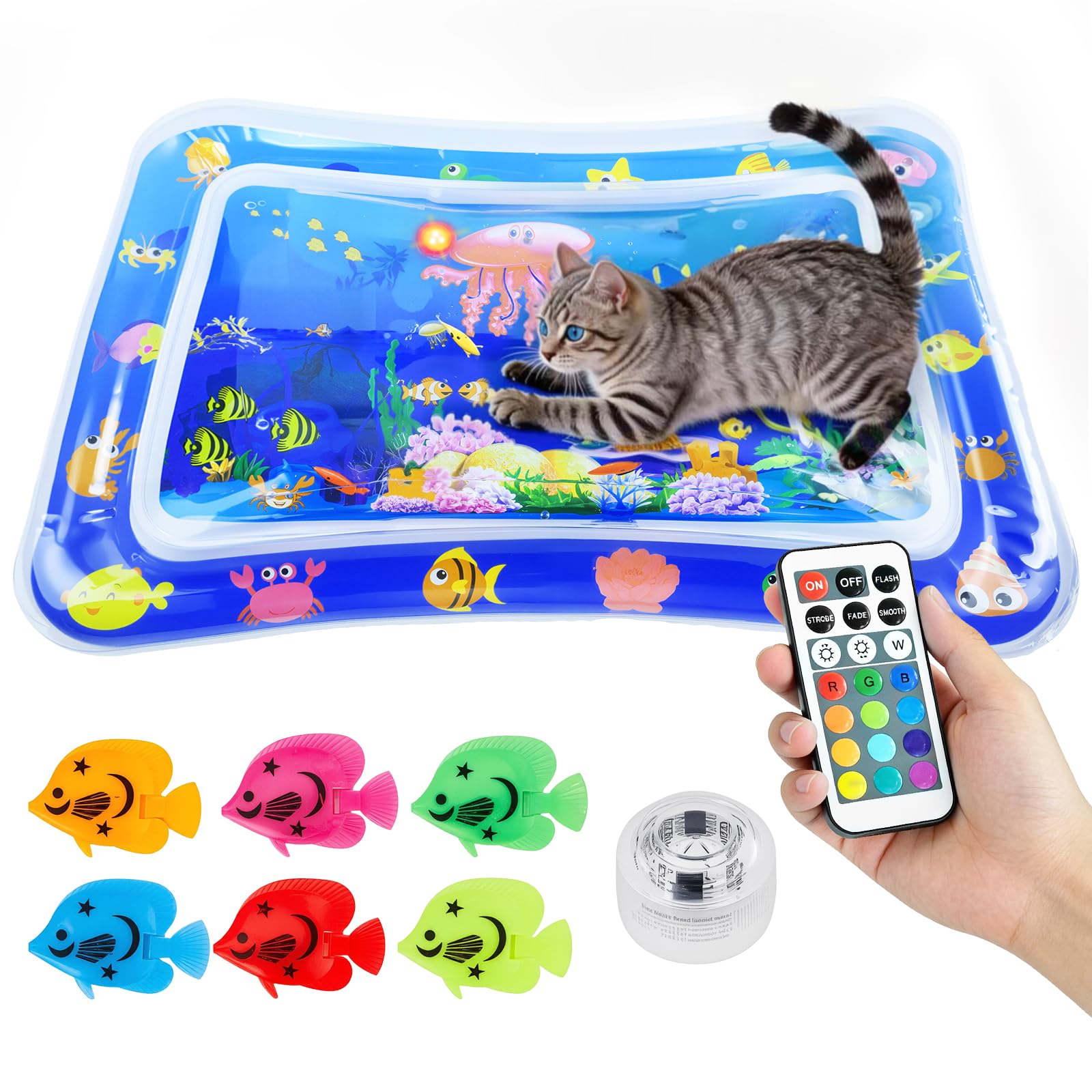 Tappeto Acqua Gatto, LED Tappeto Ad Acqua per Gatti, Tappetino Gonfiabile per Animali, Tappetino Sensoriale Ad Acquas per Gatti, Adatto per Uso Interno ed Esterno in Estate