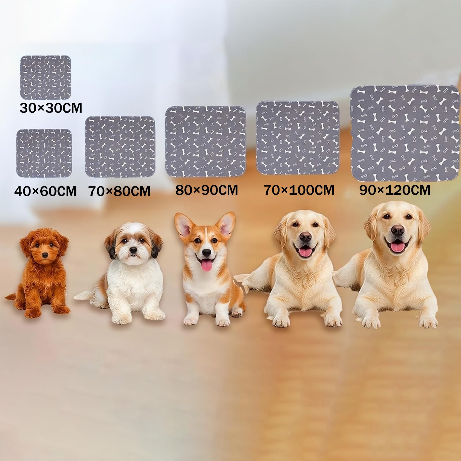 Tappetino Igienico, Assorbente e Lavabile per Cani e Cuccioli, Protezione a 4 Strati Contro le Perdite, Tappetino Cane Pipì, Traversine Lavabili per Cani, Riutilizzabile (80*90CM,GREY*2)