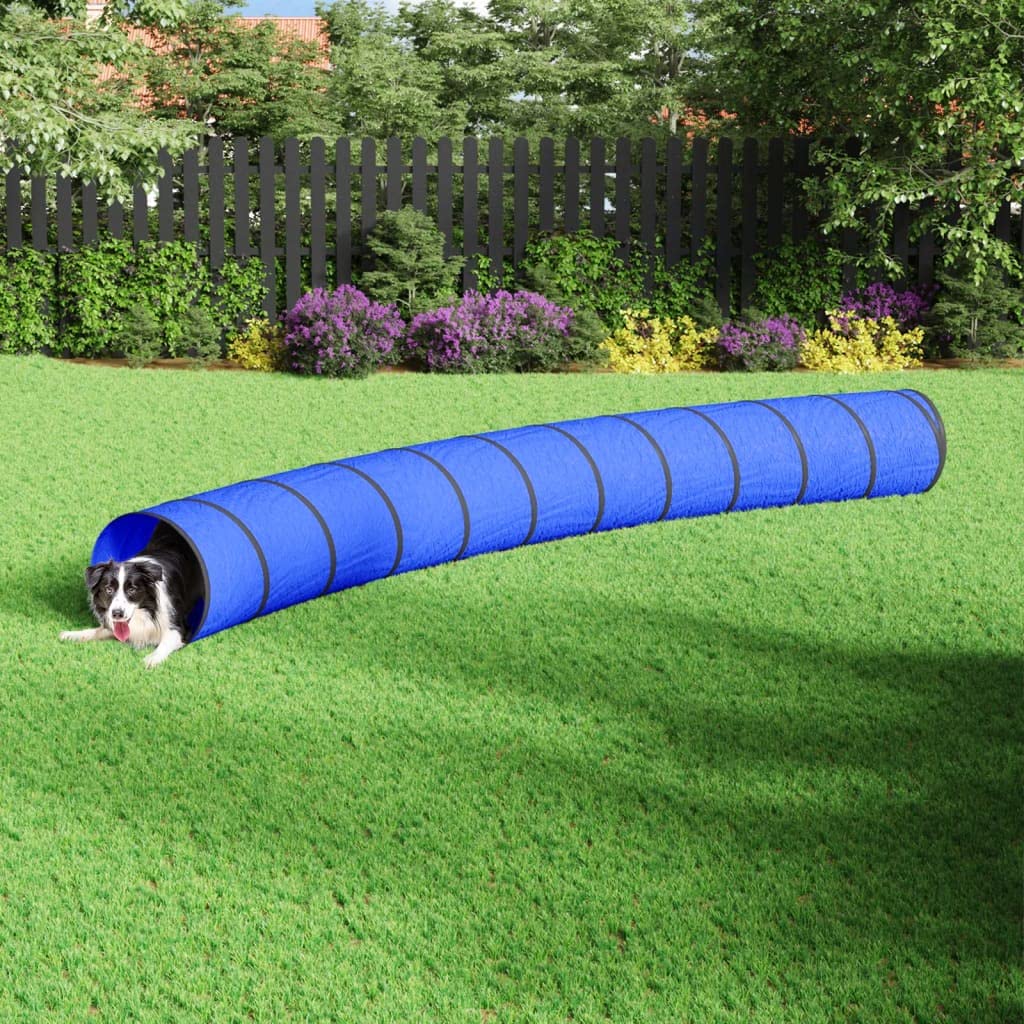 Túnel para perros azul Ø 55 x 500 cm de poliéster y metal, túnel de juego plegable con 8 piquetas, bolsa de transporte, para perros, gatos, conejos, hurones, interiores y exteriores, jardín