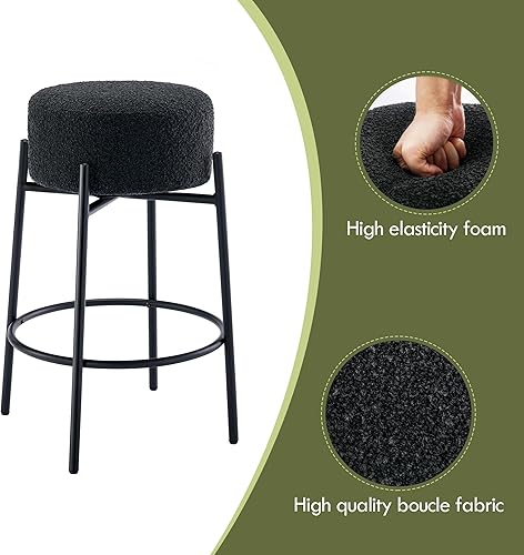 Miniatura 4 de Zibeths Boucle - Juego de 2 taburetes de bar giratorios con cojín grueso, taburetes de bar modernos sin respaldo, silla de bar redonda para isla de