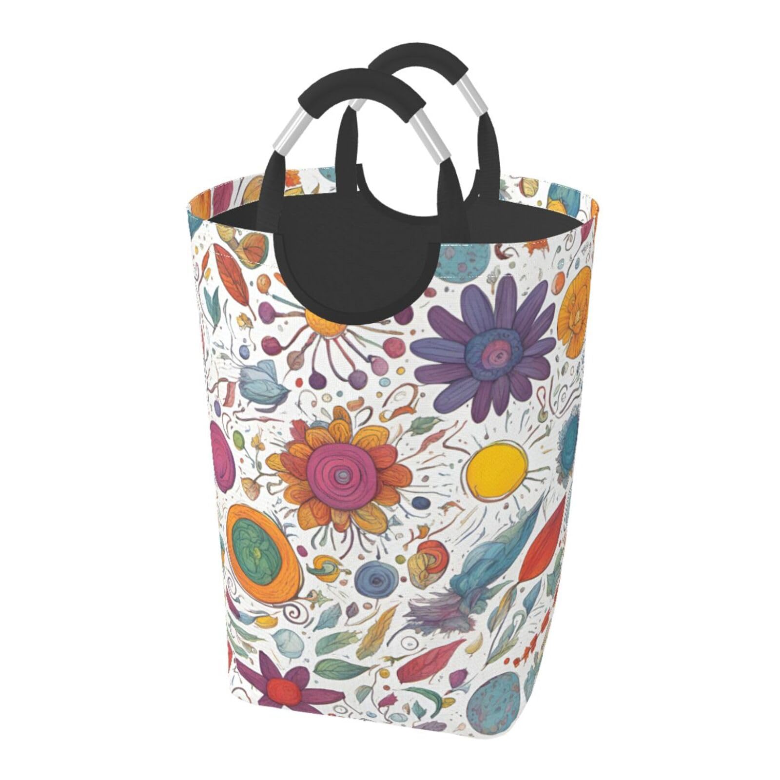 Colorful Hand Drawn Feathers On White Print Laundry Hamper Collapsible Baskets With Handle Dirty Clothes Hamper Bag For Dorm Family Bathroom Decor Storage ﻿