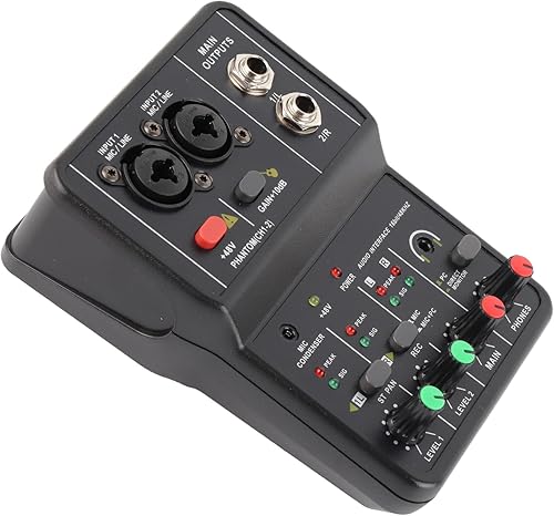 Miniatura 4 de Mezclador de audio, 2 canales, mezclador estéreo de audio USB 48 V, consola de mezcla de sonido compacta para grabación de música, karaoke en casa,