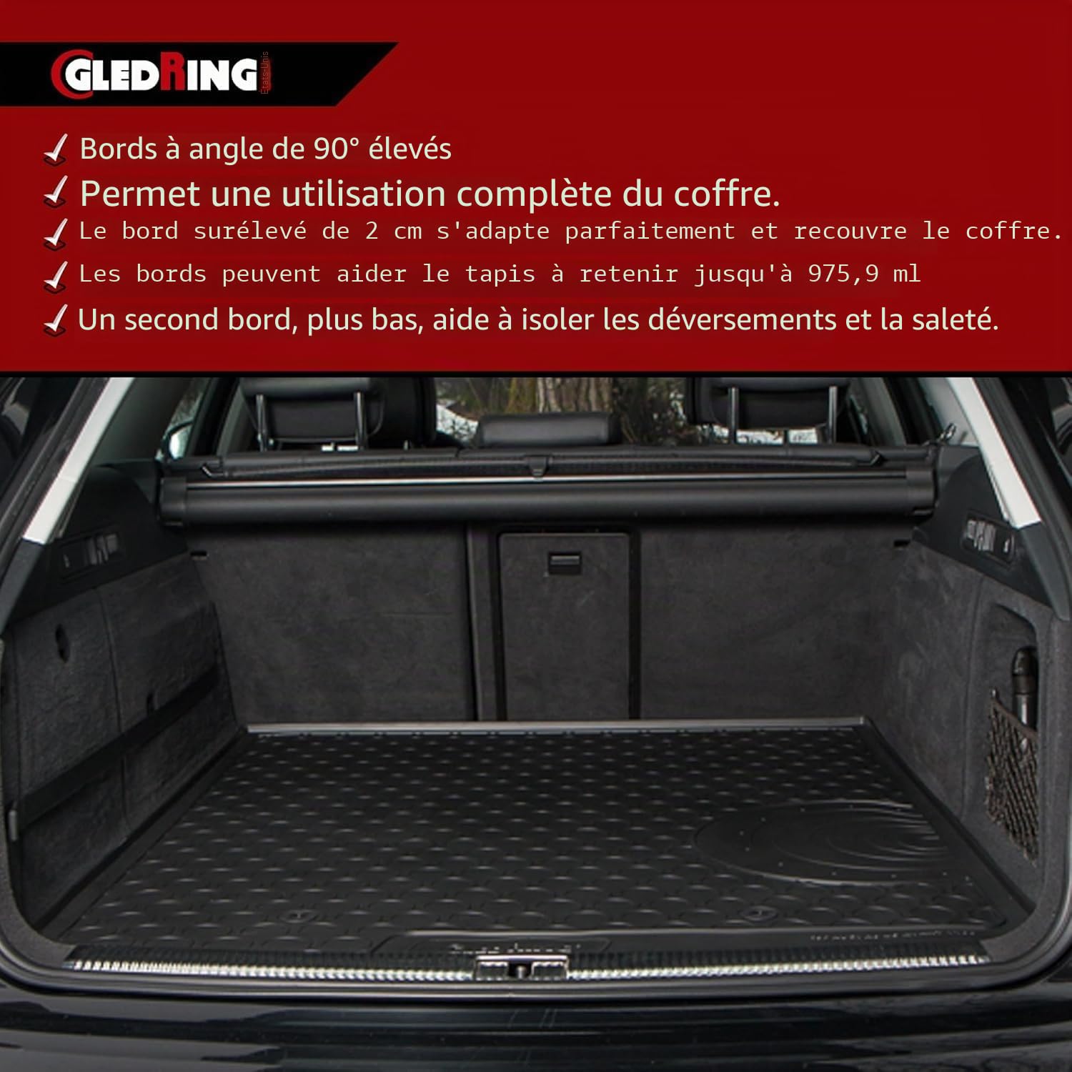 Gledring Tapis de Coffre Rubbasol (Caoutchouc) sur Mesure