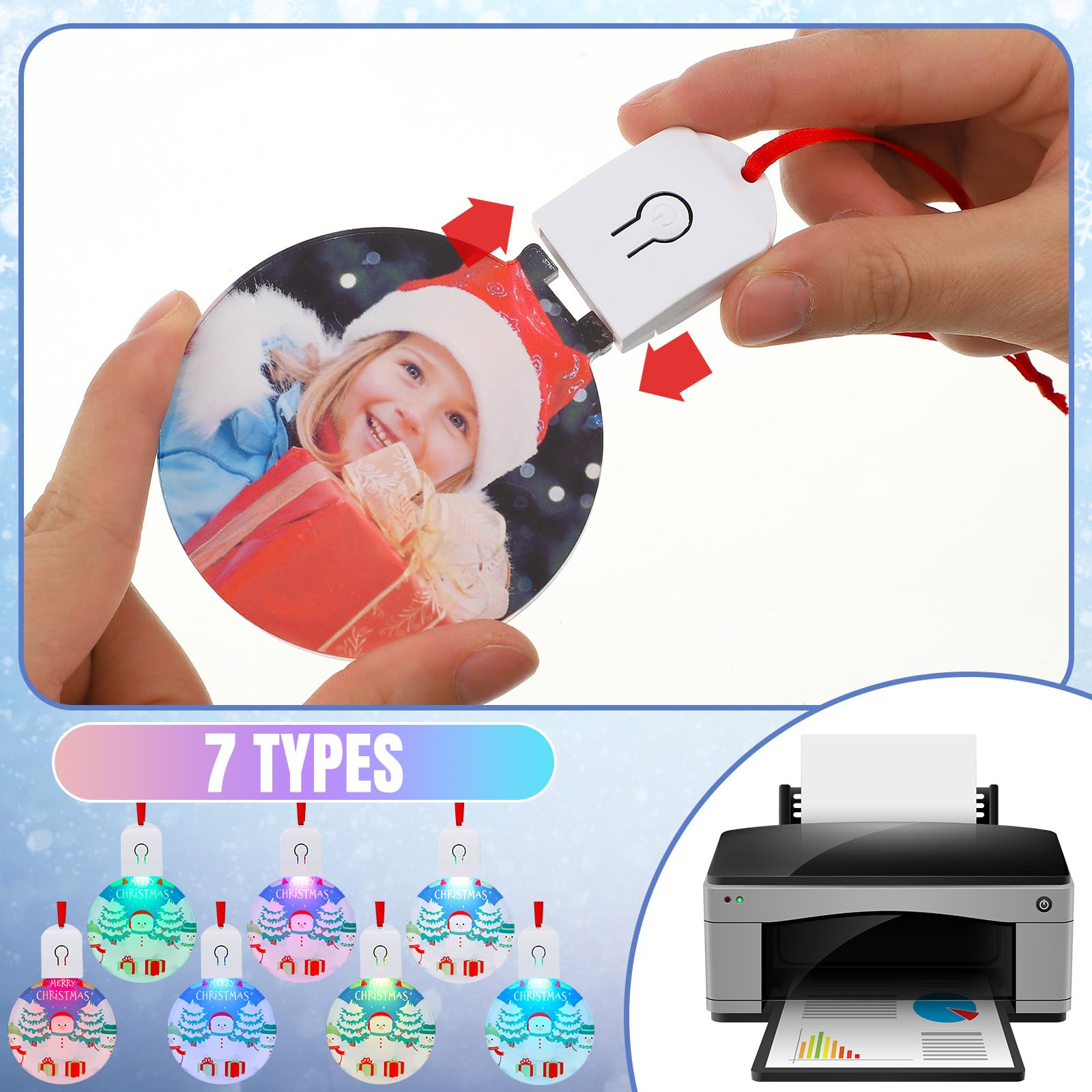 Halloscume Lot de 10 pendentifs ronds en acrylique avec lumière LED pour sapin de Noël, loisirs créatifs, décorations de fête de Noël