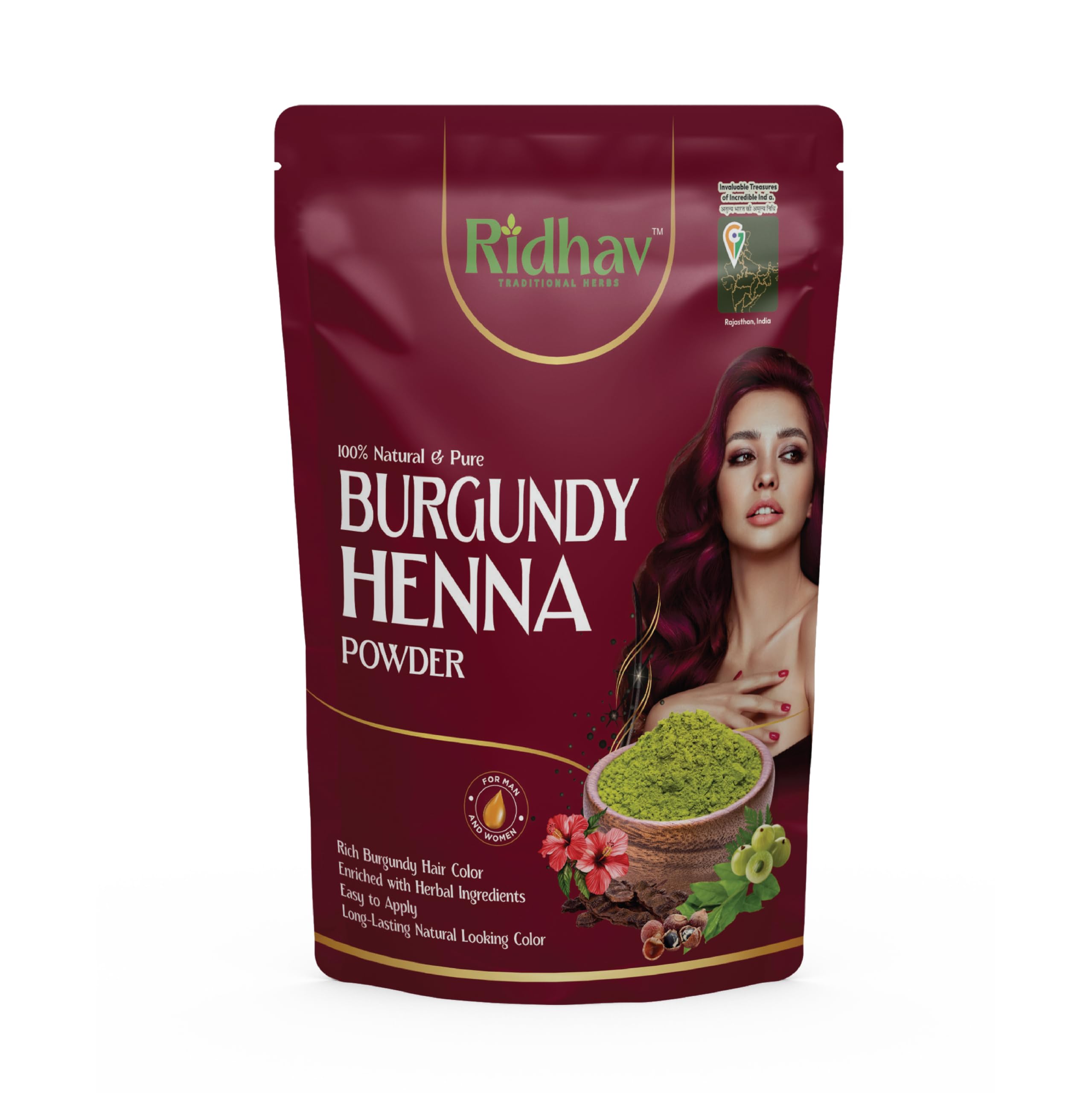Herbal Burgundy Henna for Hair, 100g | Henna with Amla, Shikakai, Aritha & Hibiscus | Vibrant Burgundy Tone with Grey Blending & Added Shine | Suitable for All Hair Types & Routine Use-picture-19