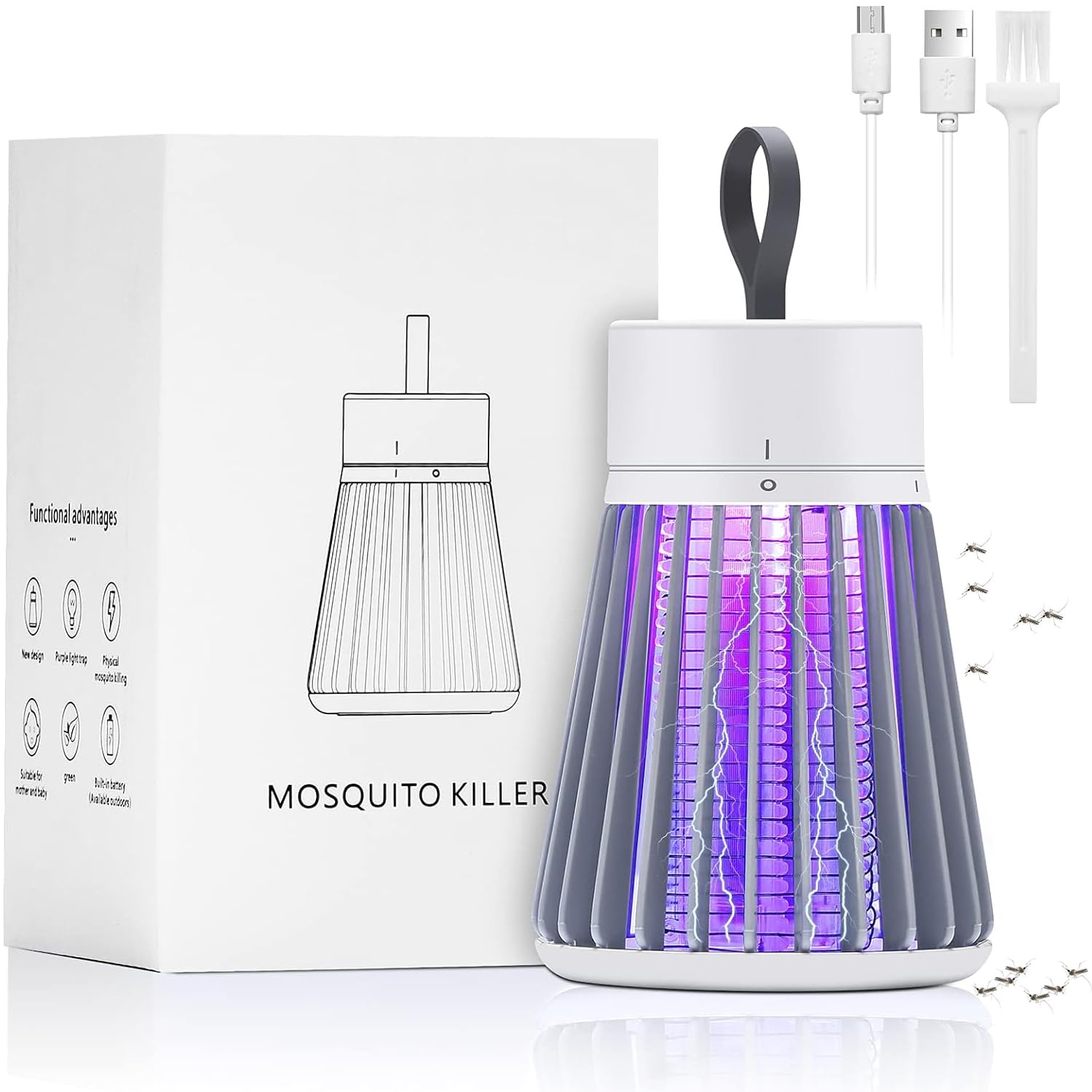AISHNA Mosquito Killer Lamp, Electric Fly Killer, Rechargeable 2 in 1 Killer with Ultraviolet Lamp and Lighting Lamp, 360° Attract Insect Fly Zapper for Indoor Outdoor, Home, Bedroom, Camping