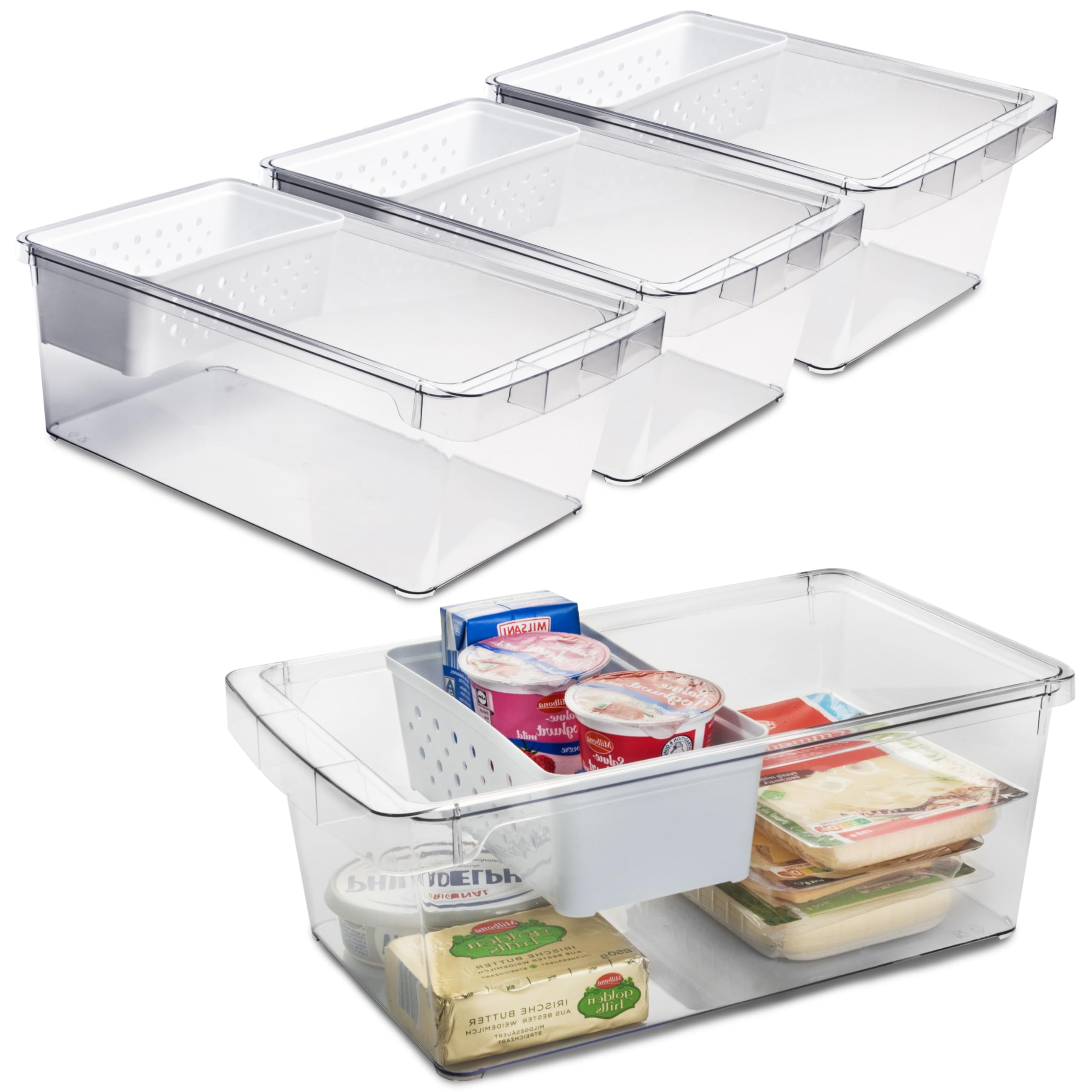 4x Kühlschrank-Organizer Körbchen 37x23x14,5cm durchsichtig transparent Box