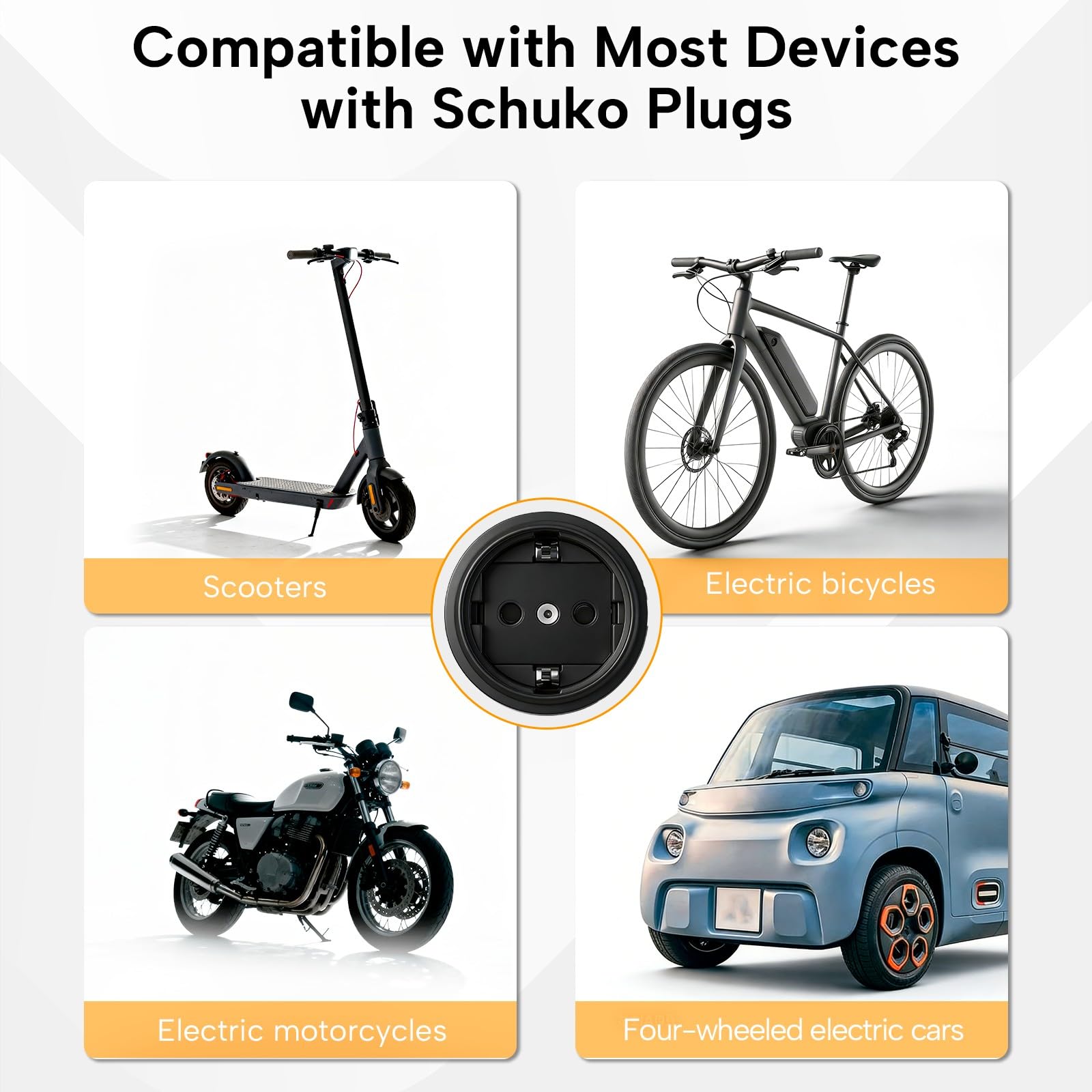 typu 2 do Schuko Adapter, maks. 16 A, 3,5 kW, 3 m, kabel typu 2 do Schuko do stacji ładowania lub wallboxów do motocykli elektrycznych i rowerów elektrycznych