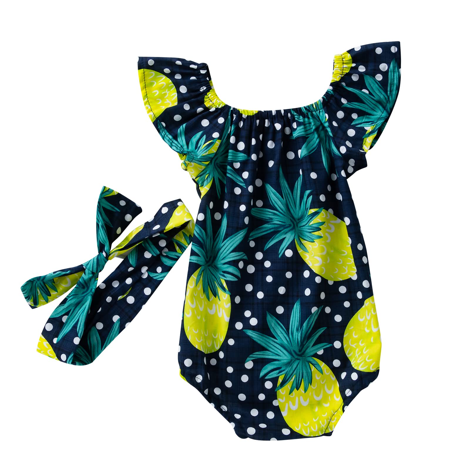Winmany Recién nacido bebé floral romper volante sin mangas niña de verano algodón monos monotraje traje + bowknot diadema