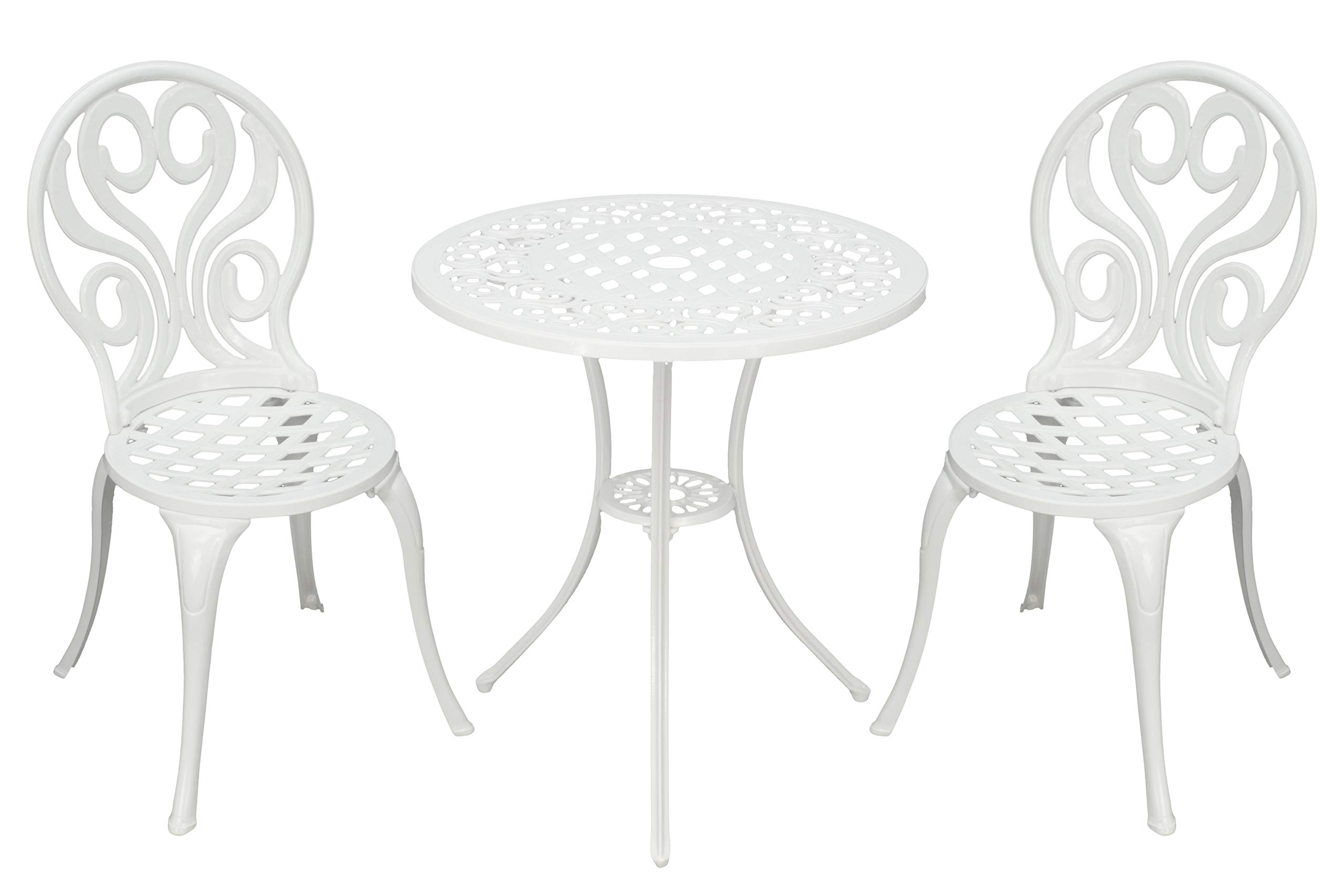 Signature Homes and Gardens SH&G Penryhn 2 Seat Bistro Set | 3 Piece Round Table & Chairs | White Aluminium with Cream Cushions | Indoor & Outdoor
