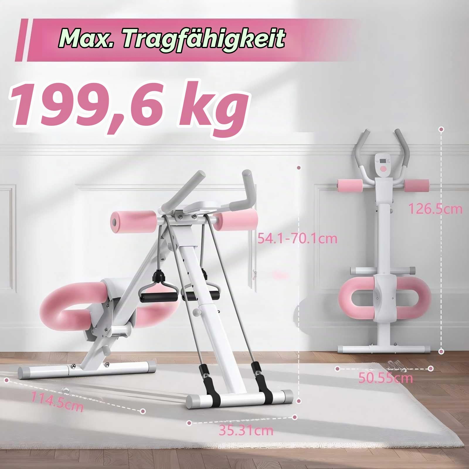 HoldOneLight Verstellbare Bauchmuskelmaschine, Bauchmuskeltrainingsgerät, Bauchmuskeltrainer für das Bauchmuskeltraining im Heim-Fitnessstudio, Knieschutz