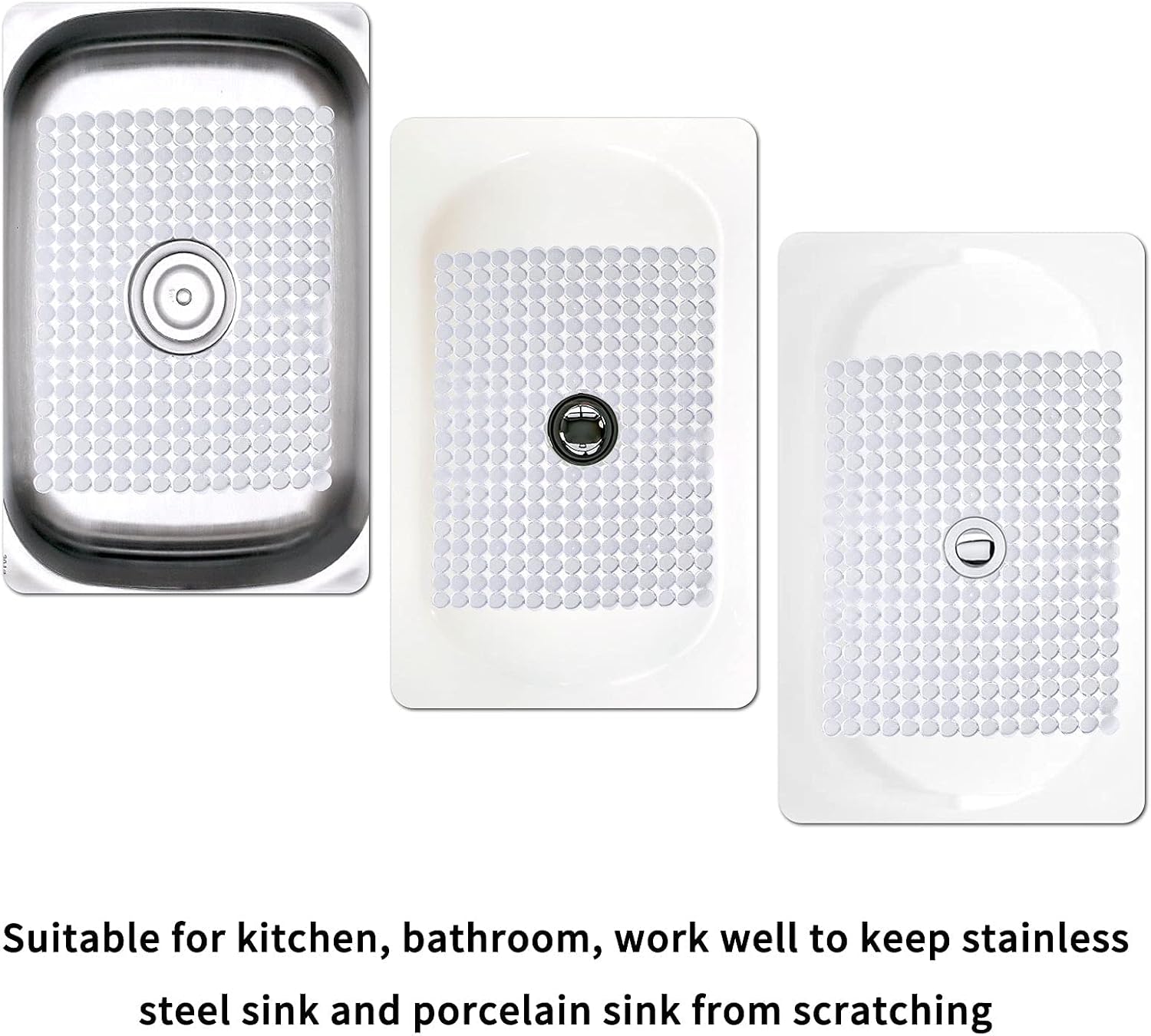 Qulable 2Pack Kitchen Sink Mat for Stainless Steel/Ceramic Sinks, PVC Eco-friendly Protectors for Bottom of Kitchen Sink, Adjustable, Fast Draining, Dots Design, 11.8x15.7 (Clear)