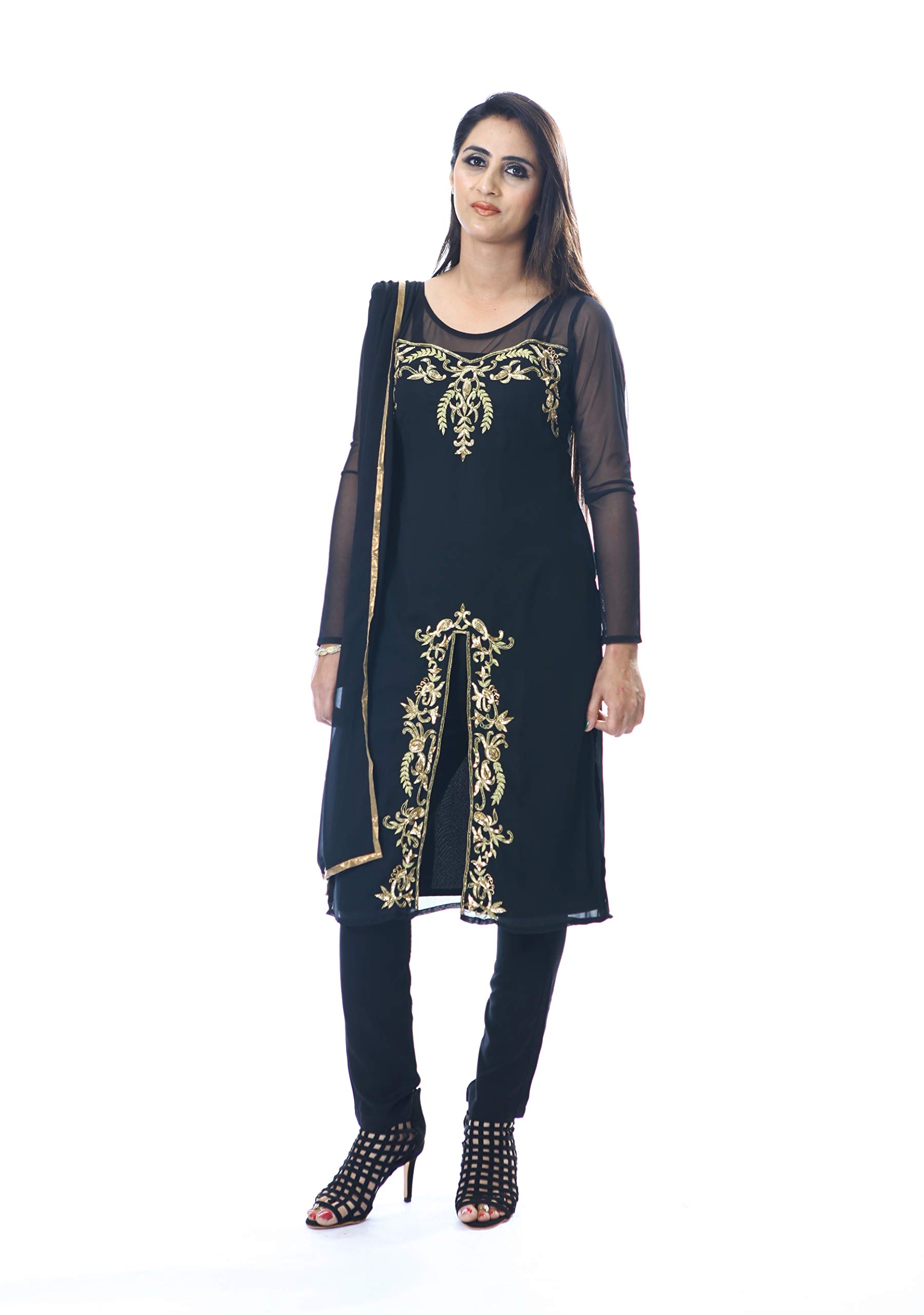 LA KASHAWomen Poly Georgette Kurti Dupatta and 3 Piece Set