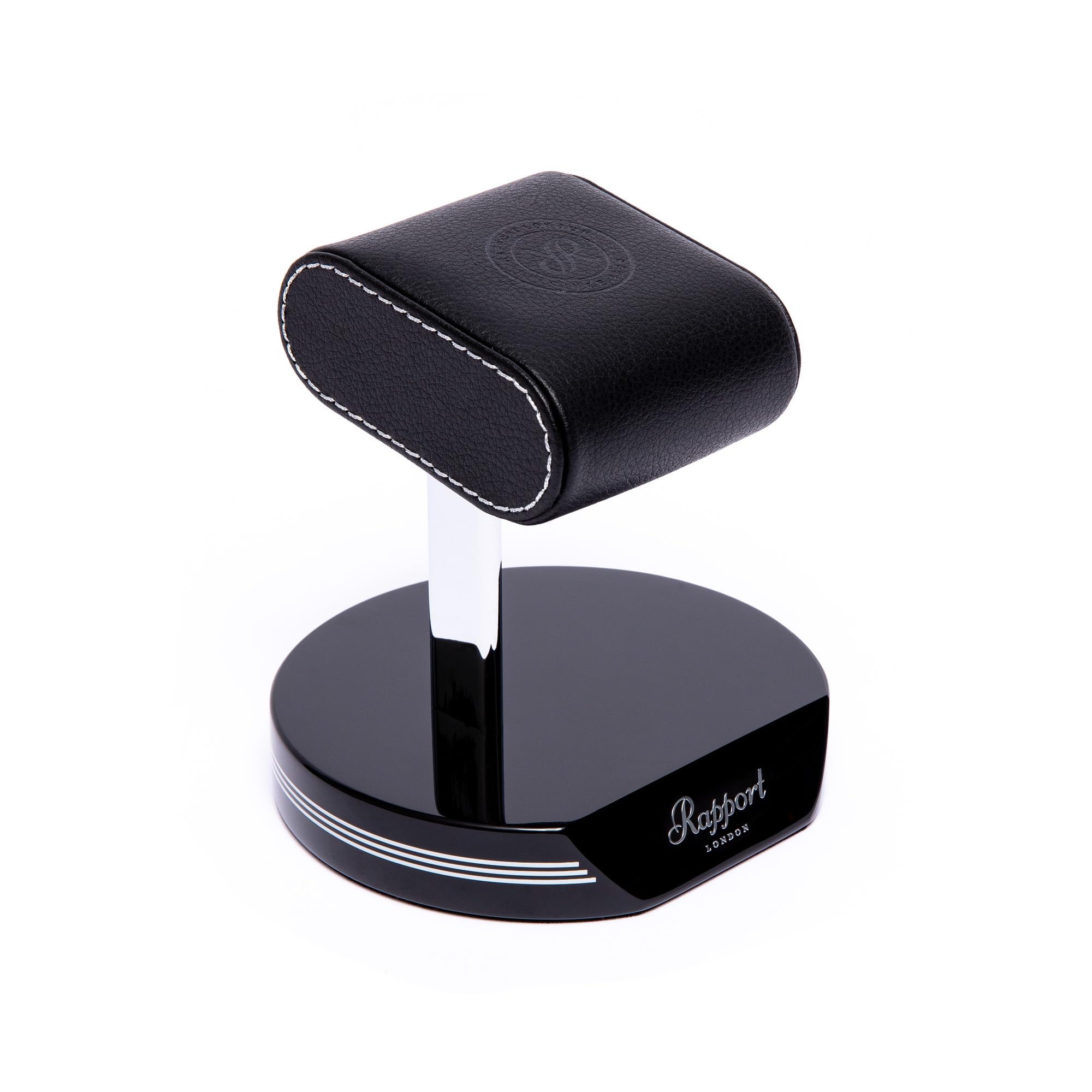 Rapport, Single Watch Stand, Black and Silver, High Gloss Base, Premium Leather Cushion, Elegant Stand For Bedside Cabinet