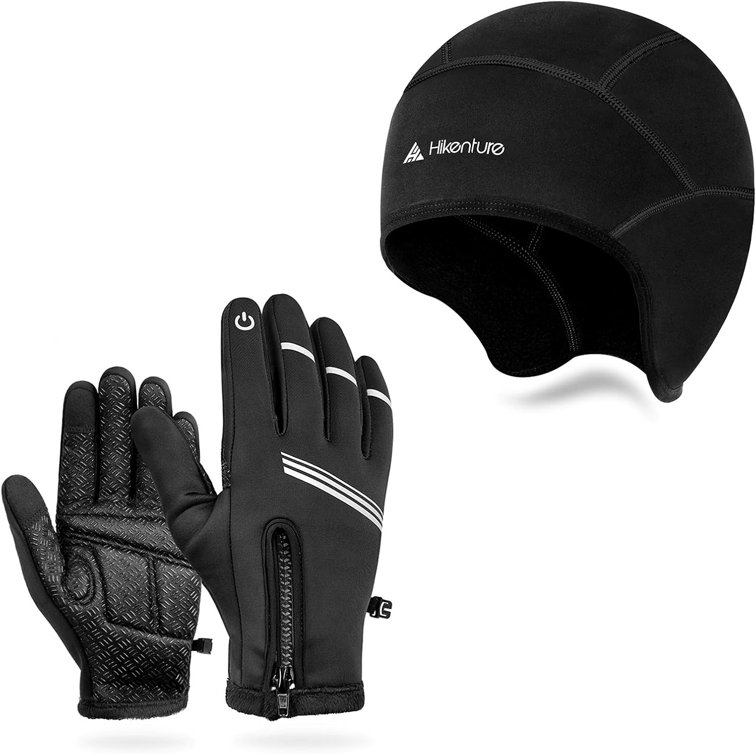 Hikenture Winter Cycling Gloves L and Black Skull Cap Helmet Liner for Men & Women