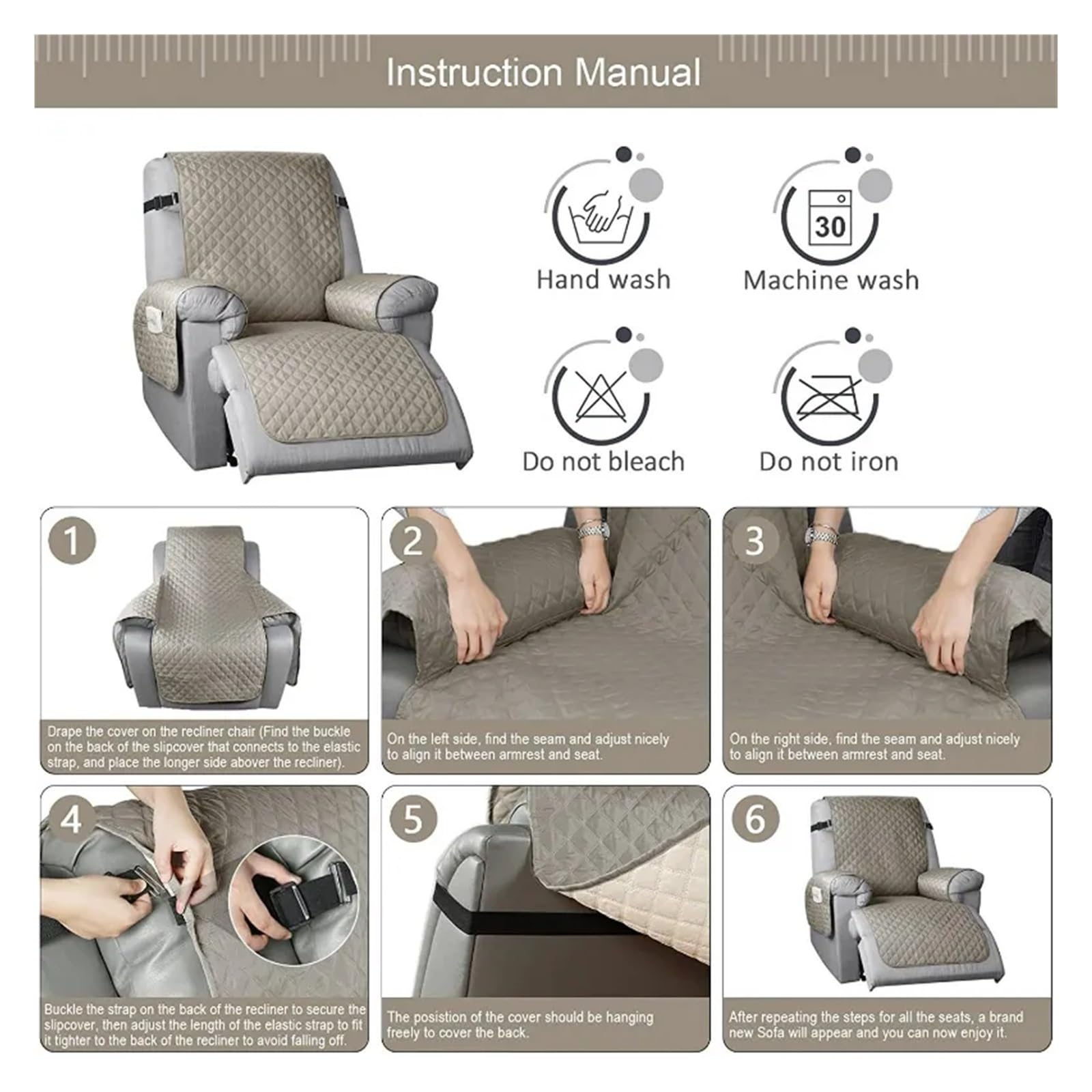 Copripoltrona Relax Reclinabile Copridivano reclinabile Fodera for cuscino impermeabile for divano Protezione elastica for divano Poltrona reversibile Fodera for divano for cani Animali domestici ( Co