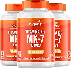 Vitamina K2 Mk-7, (Mk7) 100 Mcg, Bigens, Kit 3x 60 cápsulas