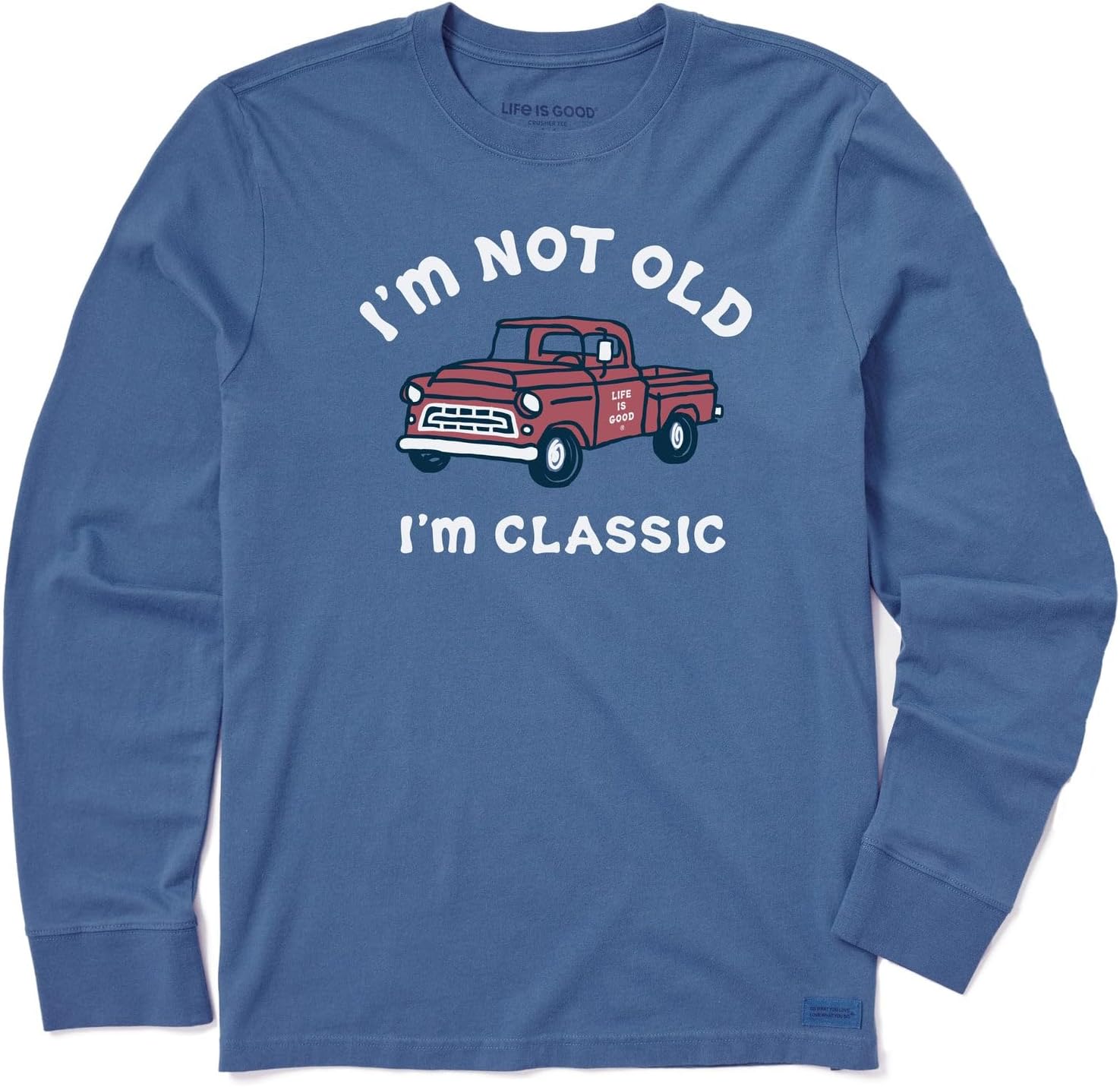 Life is Good. Men's I'm Classic Pickup Long Sleeve Crusher Tee, Vintage Blue