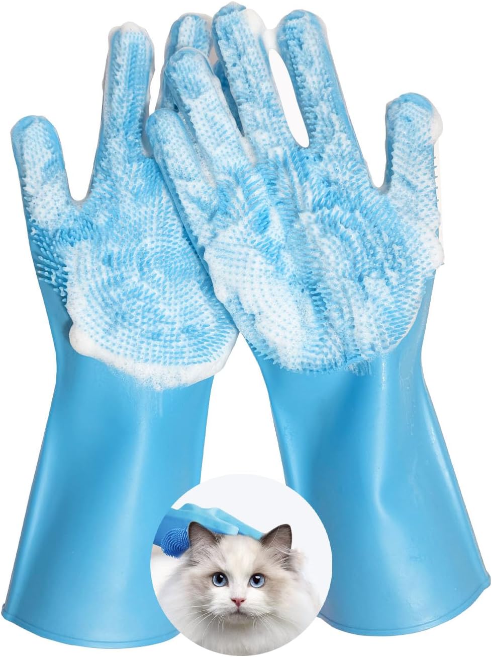 Pet Grooming Gloves Bite-Resistant Pet Bathing Gloves with Anti-Slip Particles, Wet and Dry Use, Safe for All Ages. Great as Dog Brush Glove and Cat Gloves for Grooming