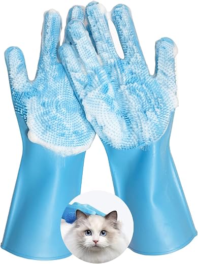 Grooming Gloves: Bite-Resistant Pet Bathing Glove with Anti-Slip Particles, Wet and Dry use, Safe for All Ages. Great as D...