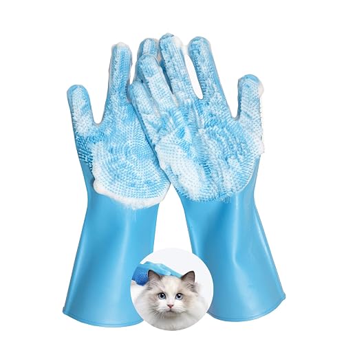Grooming Gloves: Bite-Resistant Pet Bathing Glove with Anti-Slip Particles, Wet and Dry use, Safe for All Ages. Great as Dog Brush Glove and Cat Gloves for Grooming