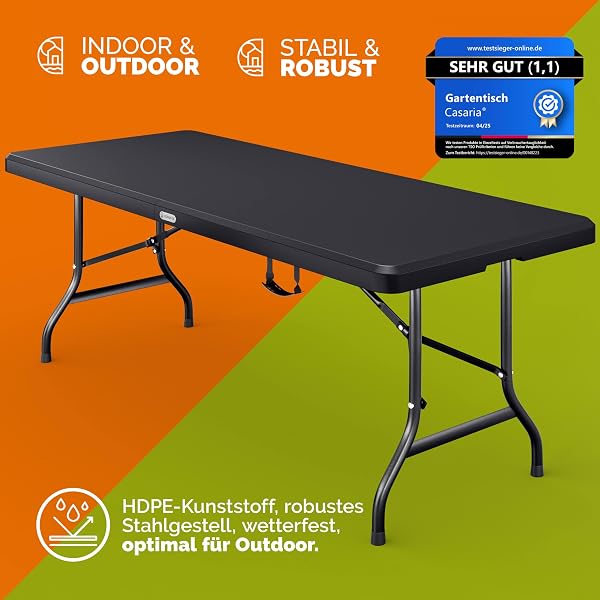 Casaria® Gartentisch 183x76cm Klappbar Wetterfest Tragbar Kunststoff 8 Personen Garten Terrasse Camping Balkontisch Klapptisch Buffettisch Anthrazit - 5