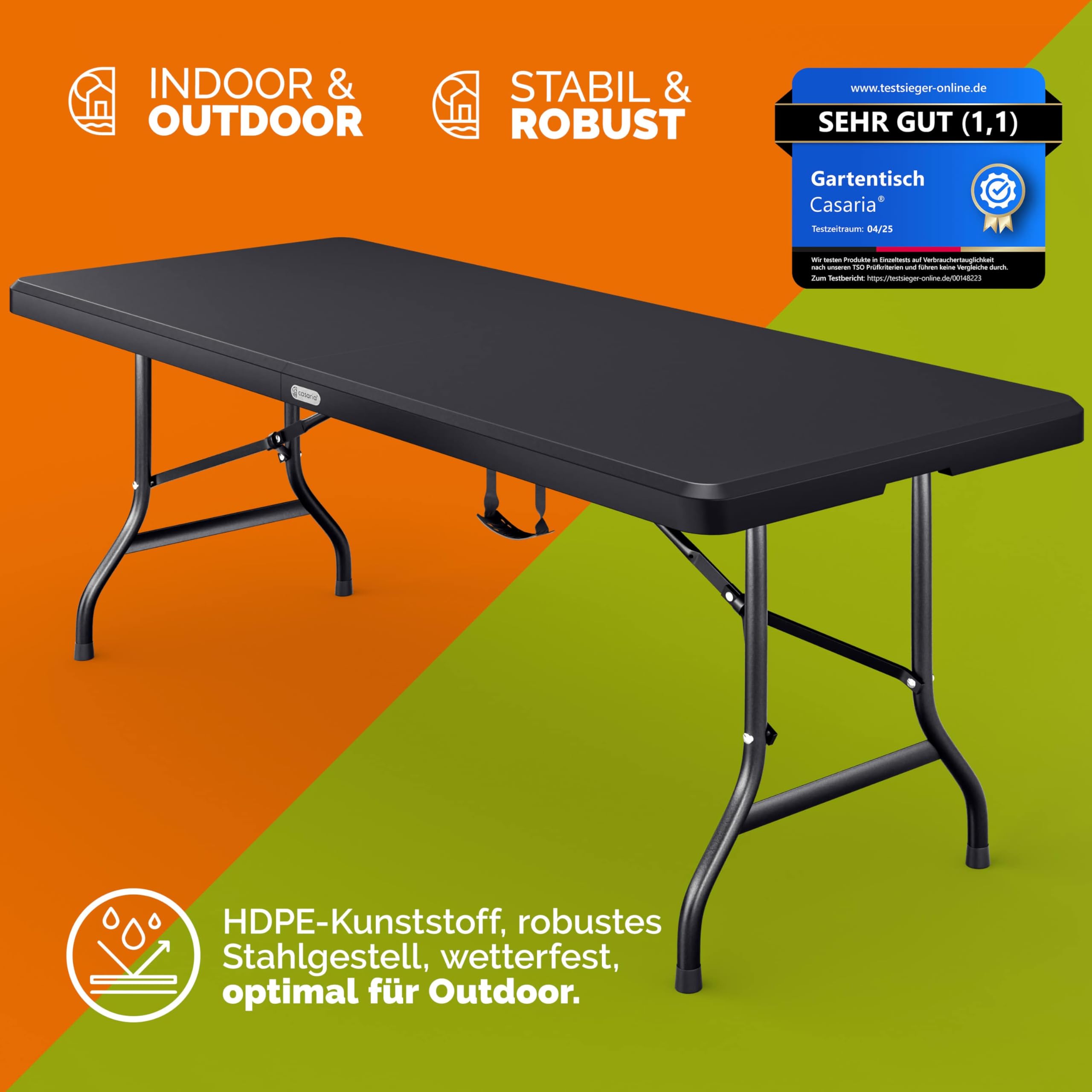 Casaria® Gartentisch 183x76cm Klappbar Wetterfest Tragbar Kunststoff 8 Personen Garten Terrasse Camping Balkontisch Klapptisch Buffettisch Anthrazit